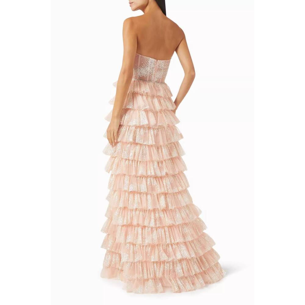 NEW TARIK EDIZ cielo glitter tiered gown in pink - Picture 3 of 4